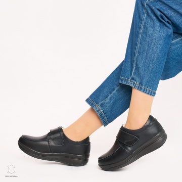 Mocasini dama din piele naturala cu talpa groasa CRL0004 NEGRU - Img 4