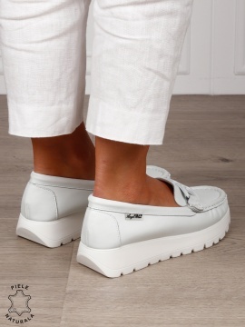 MOCASINI damă din piele naturală cu talpa inalta si catarama CRL1581 ALB - Img 3