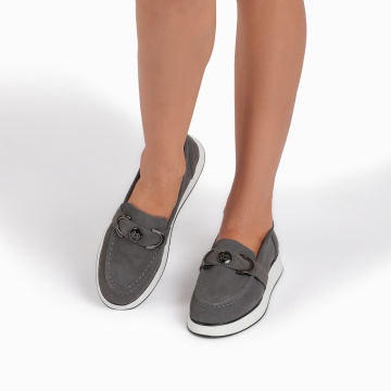 Mocasini dama din Piele Naturala Intoarsa CRL0840 GREY - Img 2