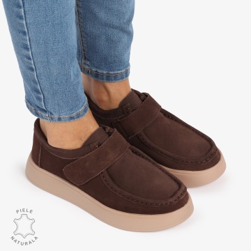 MOCASINI dama din Piele Naturala INTOARSA CU INCHIDERE VELCRO CRL1227 MARO - Img 1