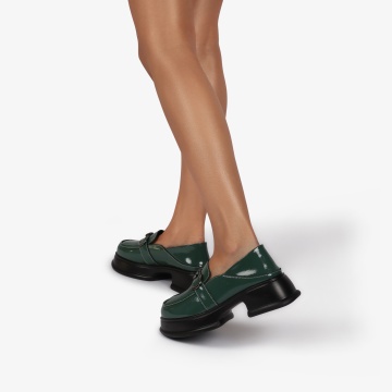 Mocasini dama din Piele Naturala lucioasa CRL0843 VERDE INCHIS - Img 4