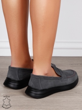 MOCASINI Dama Piele Naturala intoarsa cu design clasic CRL1598 GRI INCHIS - Img 3