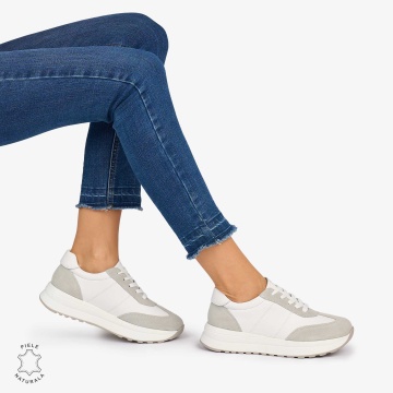 Pantofi Casual dama din Piele Naturala Combinata cu Piele intoarsa CRL1071 CULOARE: ALB - Img 2