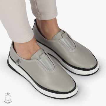 Pantofi Casual dama din Piele naturala CONFORTABILI SLIP-ON CRL1336 GRI - Img 2