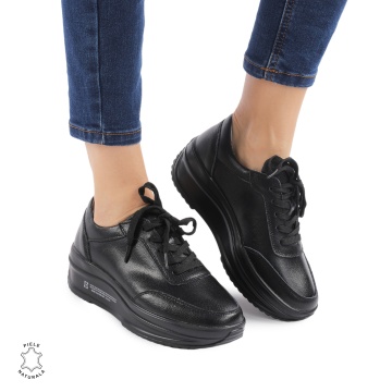 Pantofi casual dama din Piele naturală CRL0058 NEGRU - Img 2