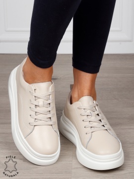 Pantofi Casual dama din Piele Naturala CRL1055 CULOARE: BEJ - Img 2