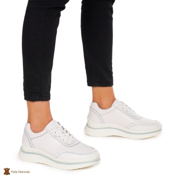Pantofi casual dama din Piele naturală CRL1325 ALB CU ALBASTRU