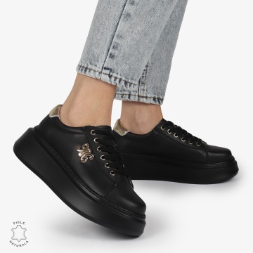 PANTOFI CASUAL dama din Piele naturala CU CATARAMA LATERALA SIRET CRL1347 NEGRU - Img 2