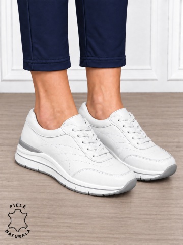Pantofi casual damă din piele naturală cu design modernl CRL1897 ALB