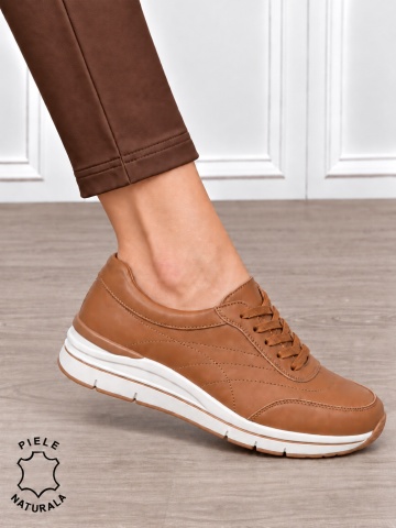 Pantofi casual damă din piele naturală cu design modernl CRL1897 CAMEL - Img 2