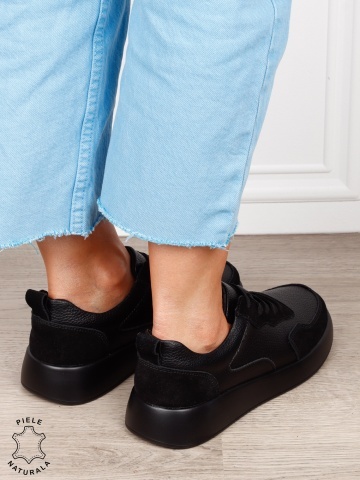 Pantofi casual dama din piele naturală cu finisaj premium CRL1823 NEGRU - Img 3
