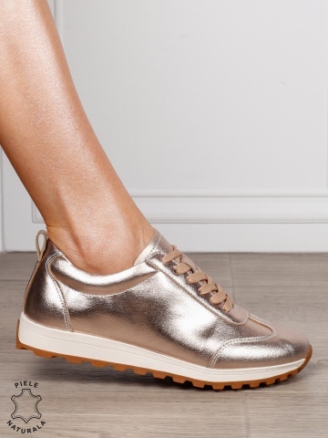 Pantofi Casual Damă din Piele Naturală cu Șiret și Talpă Comfort CRL1302 ROSE/GOLD - Img 2