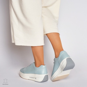 Pantofi Casual dama din Piele naturala cu talpa groasa CRL0039 ALBASTRU - Img 3