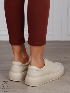 Pantofi Casual damă din piele naturală cu talpa inalta CRL1571 BEJ - Img 3