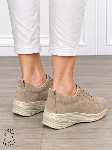 Pantofi casual damă din piele naturală intoarsa cu stil clasic CRL1898 KHAKI - Img 3