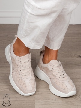 Pantofi Casual dama din Piele Naturala Intoarsa cu talpa inalta CRL1553 BEJ - Img 2