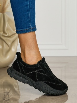 Pantofi CASUAL dama din piele naturala INTOARSA de tip Slip-on CRL1458 NEGRU SUEDE - Img 2
