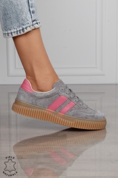Pantofi Casual DAMA din Piele Naturala intoarsa, Model Retro CRL1531GRI - Img 2