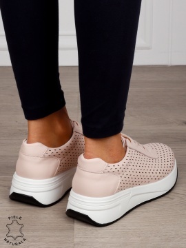 Pantofi Casual dama din Piele Naturala mici perforati CRL1541 ROZ - Img 3