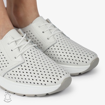PANTOFI CASUAL dama din Piele naturala Perforata cu Siret CRL1354 ALB - Img 4