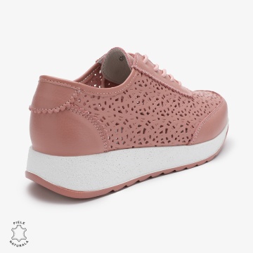 Pantofi casual dama din Piele Naturala Perforati cu model CRL0714 ROZ - Img 3