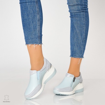 Pantofi Casual Dama Piele Naturala CRL0072 ALBASTRU - Img 3