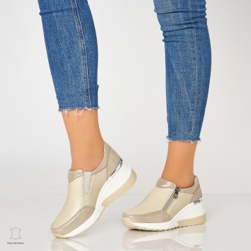 Pantofi Casual Dama Piele Naturala CRL0072 BEJ - Img 2