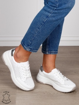 PANTOFI CASUAL Dama Piele Naturala cu mici perforati confortabile CRL1596 ALB - Img 3