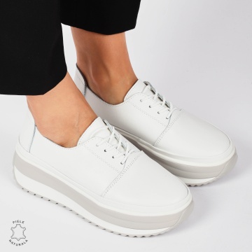 PANTOFI CASUAL Dama Piele Naturala CU SIRET CRL1439 ALB - Img 4