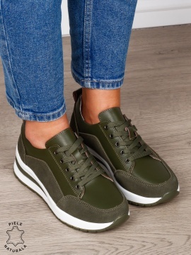 PANTOFI CASUAL Dama Piele Naturala cu siret CRL1593 VERDE INCHIS - Img 2
