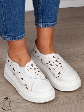 PANTOFI CASUAL Dama Piele Naturala Perforat Slip-on CRL1594 ALB - Img 2