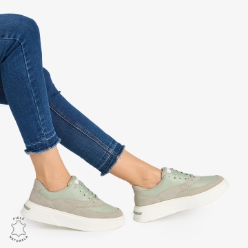 Pantofi casual dama piele naturala si piele naturala intoarsa CRL0872 VERDE - Img 2