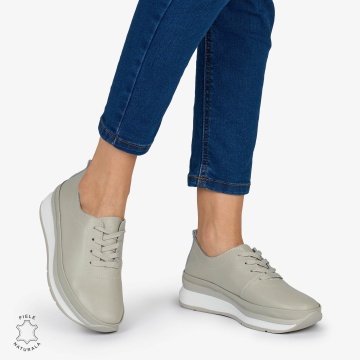 PANTOFI CASUAL Dama Piele Naturala USOR INALTA CRL1051 Culoare: GRI - Img 2