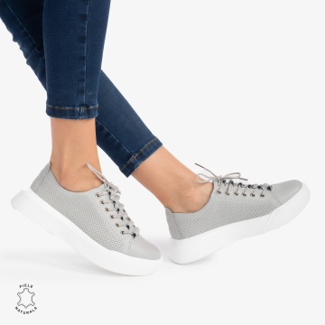 Pantofi Casual de dama din Piele Naturala CRL0572 Gri - Img 2