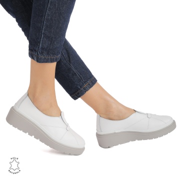 Pantofi Casual de dama din Piele Naturala CRL0918 ALB