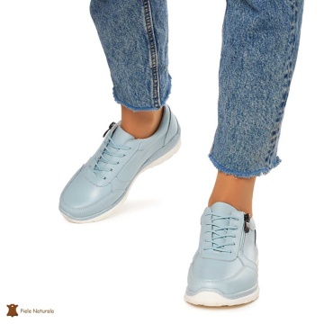 Pantofi casual de dama din piele naturala cu talpa aderenta CRL0022 ALBASTRU - Img 3