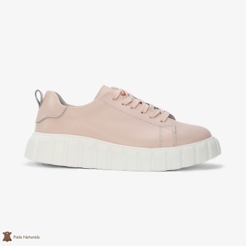 Pantofi Casual de dama din Piele naturala cu talpa groasa CRL0492 ROZ - Img 2