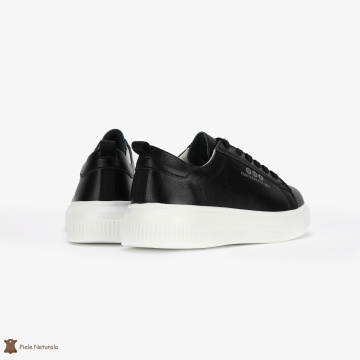 Pantofi Casual de dama din Piele naturala cu talpa groasa CRL0494 Negru - Img 3