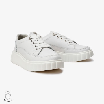 Pantofi Casual de dama din Piele naturala cu talpa groasa CRL0526 Alb - Img 2