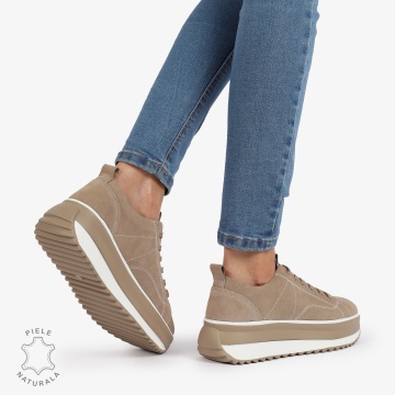 Pantofi Casual de dama din Piele Naturala INTOARSA CU CUSATURI DECORATIVE CRL1220 KHAKI - Img 3