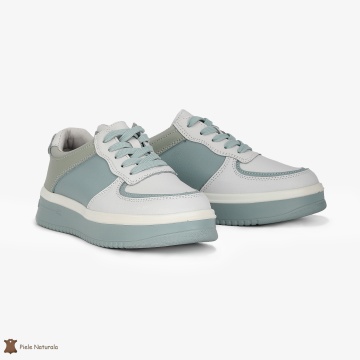 Pantofi Casual de dama din Piele naturala Multicolor cu design special CRL0519 ALB CU ALBASTRU - Img 3