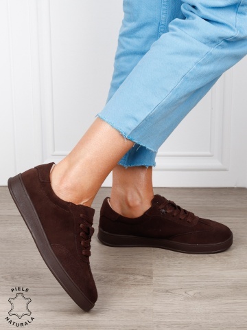 Pantofi casual din piele naturală întoarsă cu design clasic și talpă confortabilă CRL1808 CAFENIU - Img 2
