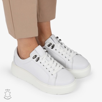 Pantofi CASUAL PIELE NATURALA CU INCHIDERE SIRET CRL1294 ALB - Img 1