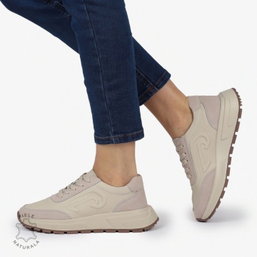 Pantofi casual piele naturala CU MODEL LATERAL CRL1304 BEJ - Img 3