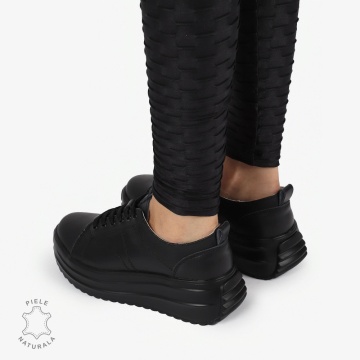 Pantofi casual piele naturala cu talpa inalta CRL1307 NEGRU - Img 4