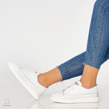 Pantofi casual trendy de dama din piele naturala Multicolor CRL0007 Alb - Img 4