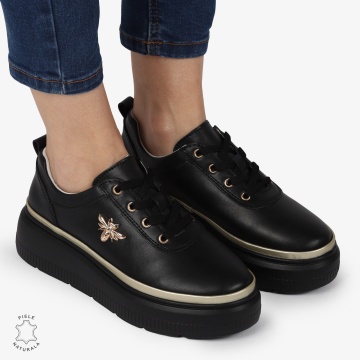 Pantofi DAMA CASUAL din piele naturală CU DETALIU FLUTURE CRL1376 NEGRU - Img 3