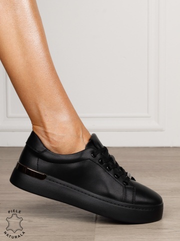 Pantofi dama casual din piele naturală în stil smart casual CRL1819 NEGRU