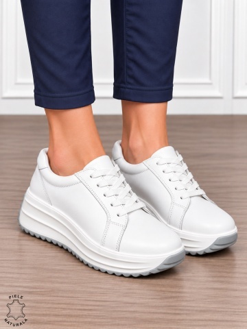 Pantofi damă din piele naturală cu stil urban și finisaje elegante CRL1907 ALB - Img 2