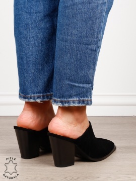 Pantofi dama eleganti cu toc gros si varf ascutit din piele naturala intoarsa CRL1609 Negru - Img 4